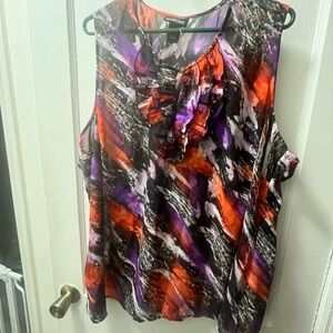 Lane Bryant Orange and Purple Ruffled Blouse